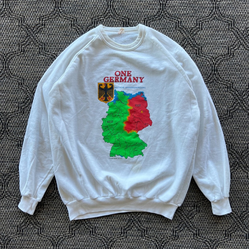 Vintage Germany Sweatshirt Mens‎ XL White Berlin Wall Map Vintage 80s 90s